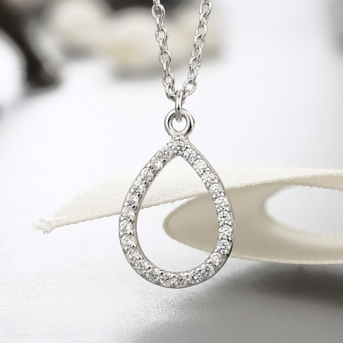 925 sterling silver waterdrop cz stones pendant necklaces