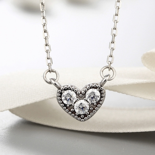 925 sterling silver delicate heart cz stones pendants necklaces
