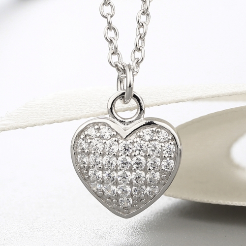 925 sterling silver cz stones heart pendant necklaces