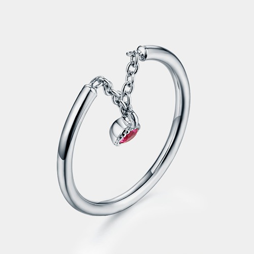 925 sterling silver red cubic zirconia chain charm rings