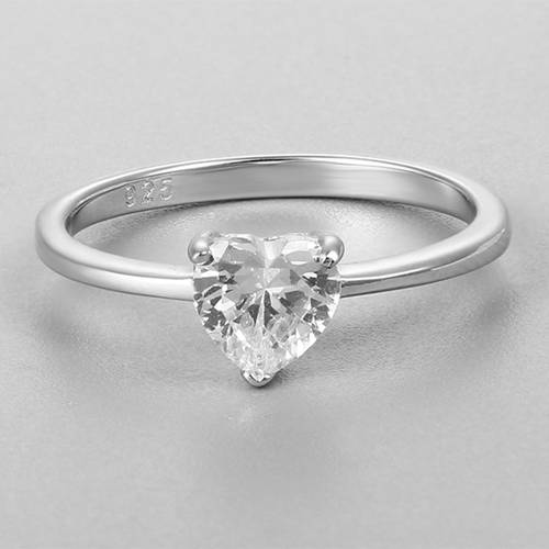 925 sterling silver simple heart zircon ring
