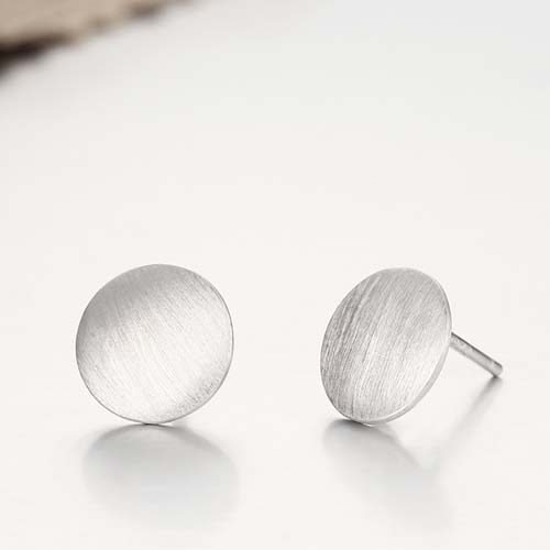 Minimalist  925 sterling silver brushed round earrings