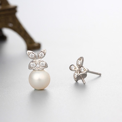 925 sterling silver four-leaf clover pearl earring findings