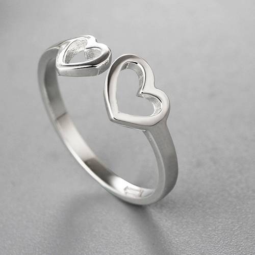 Fashion 925 sterling silver hollow hearts open rings