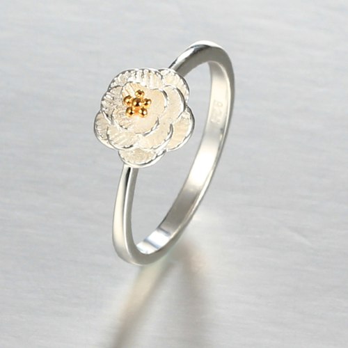925 sterling silver three layers camellia flower rings