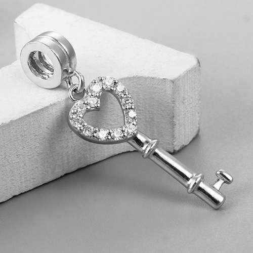 925 sterling silver heart key charm bead