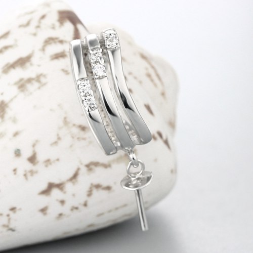 925 sterling silver cz 3 rows oval ring pendant for pearl