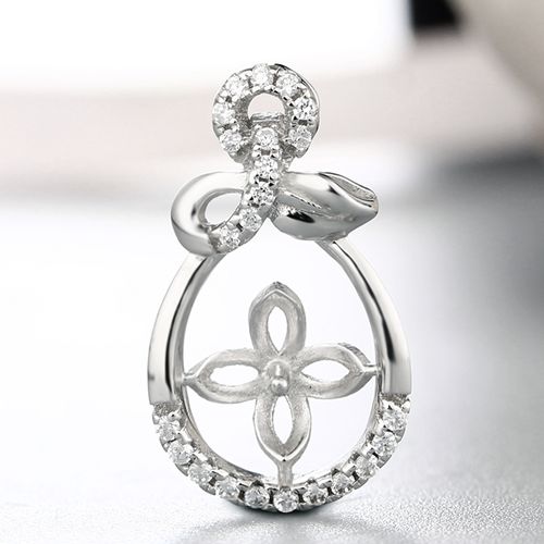 925 sterling silver cz flower and leaves pendant for pearl