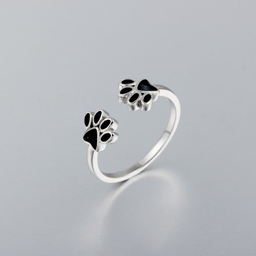 925 sterling silver dog paw enamel adjustable ring