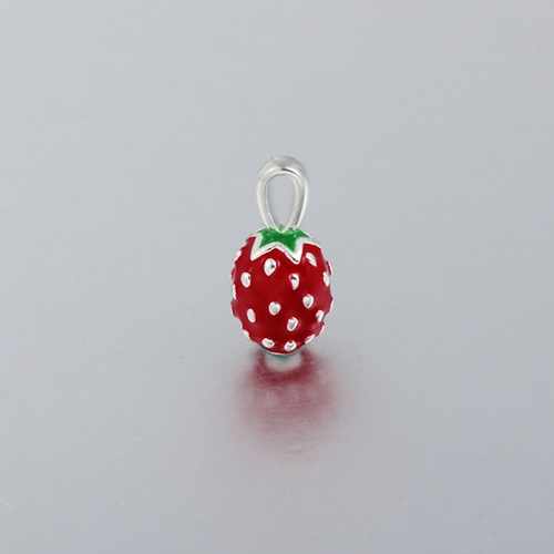 925 sterling silver enamel strawberry pendant