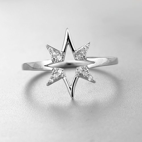 925 sterling silver cz hollow north star ring