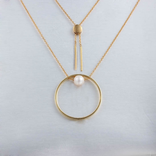 925 sterling silver pearl ring sliding necklace
