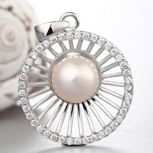 925 sterling silver cz big round pendant for pearl