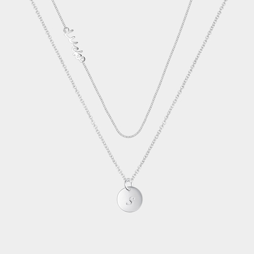 925 silver round tag double chain layered necklace