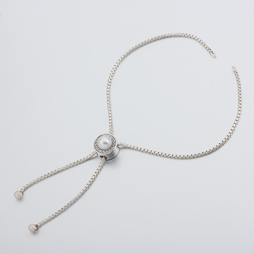 925 silver pearl bead box chain adjustable bracelet