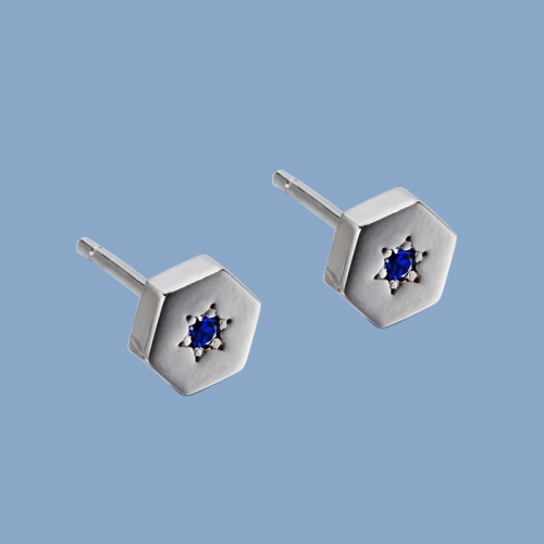 925 sterling silver cz star hexagon stud earrings