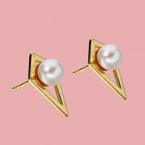 925 sterling silver geometry pearl stud earrings