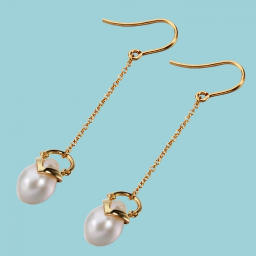 925 sterling silver pearl drop hook earrings