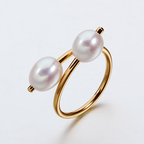 Minimalist 925 sterling silver douple oval pearls rings