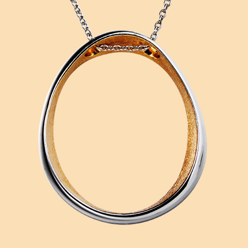 925 sterling silver two-tone burshed oval pendant