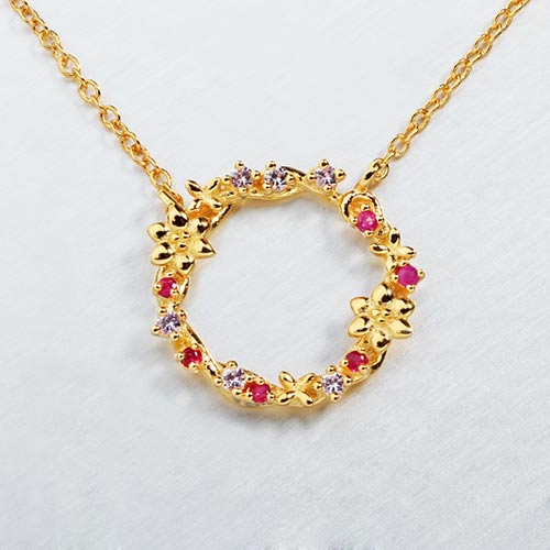 925 sterling silver ruby and white sapphire wreath necklace