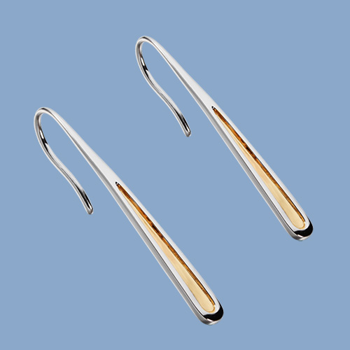 Two-tone sterling silver minimalist hook earrings