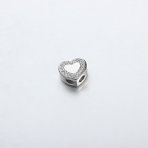 925 sterling silver cz heart slider beads