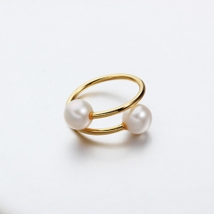 925 sterling silver round pearl adjustable rings