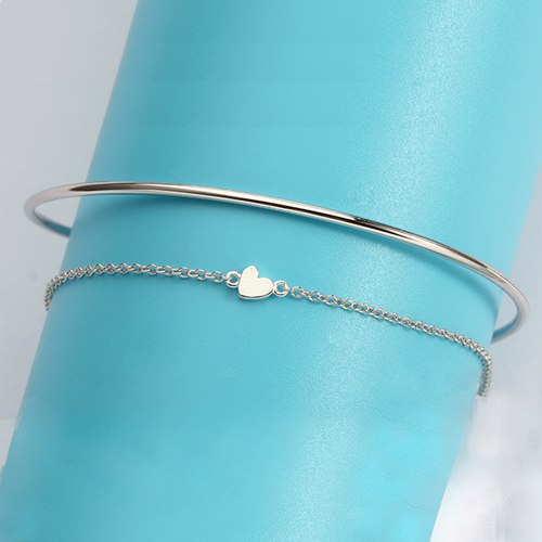 925 sterling silver heart charm chain bangle