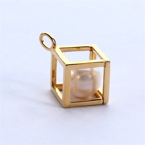 925 sterling silver pearl cube cage pendant