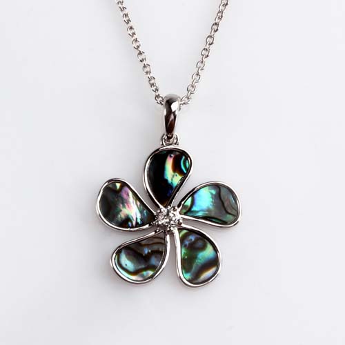 925 silver abalone shell cz flower pendant