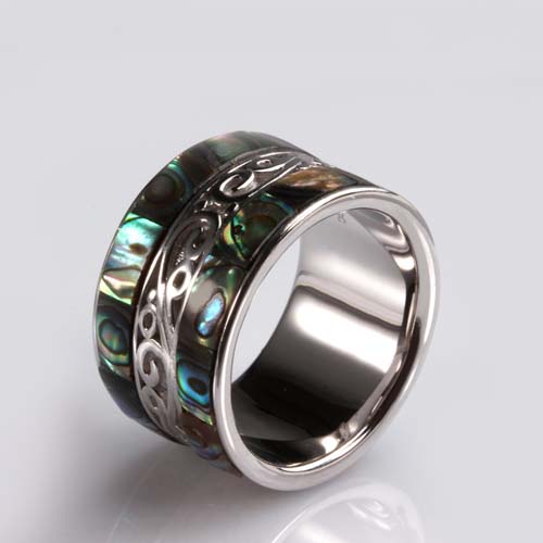 925 sterling silver abalone shell wide band ring