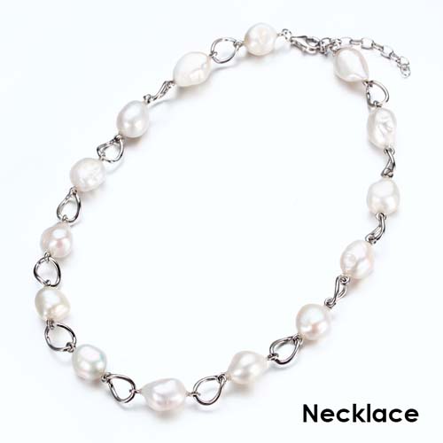 Sterling silver baroque pearls link necklace