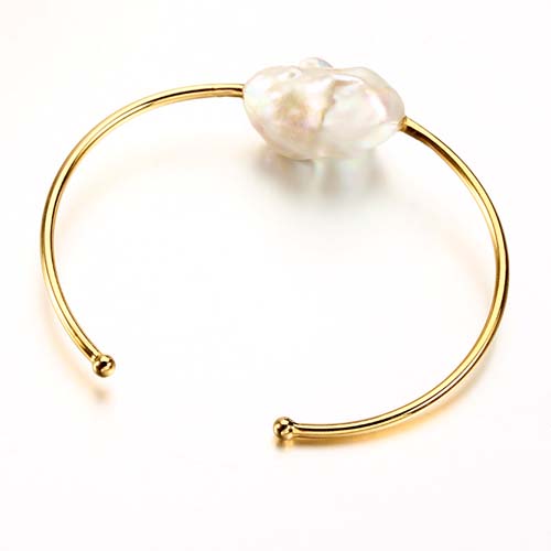 925 sterling silver large baroque pearl cuff bangle