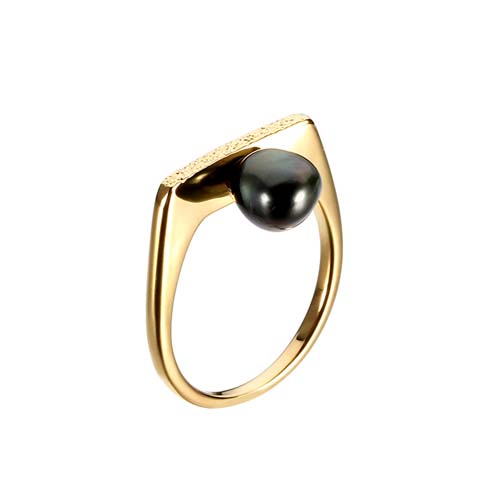 925 sterling silver Keshi black pearl ring