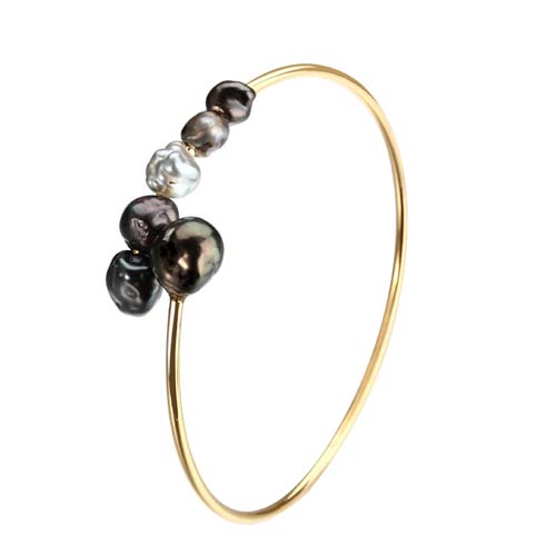 925 silver Tahitian black pearls adjustable bangle