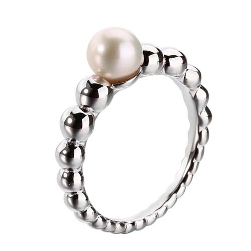 Sterling silver freshwater pearl beaded surface ring