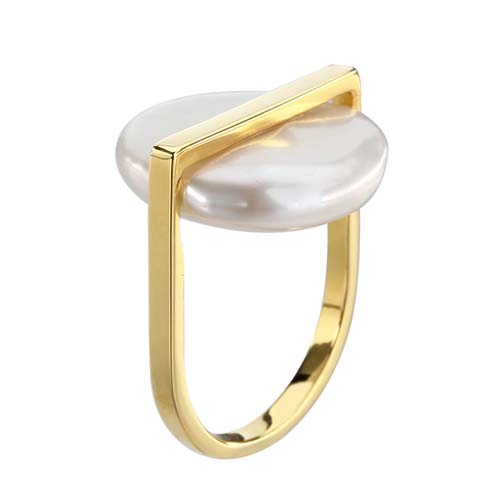 925 sterling silver minimalist flat pearl ring