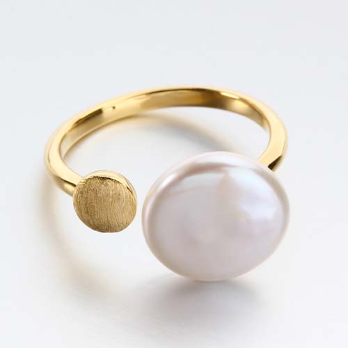 Sterling silver coin pearl cuff ring