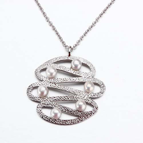 925 sterling silver pearls hammered pendant