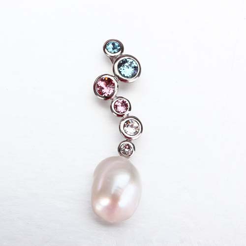 Sterling silver colorful cz baroque pearl pendant