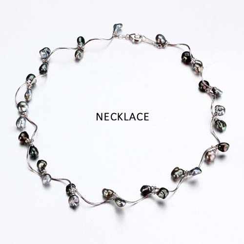 Sterling silver vintage black pearl link necklace