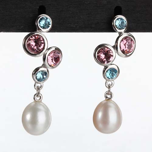 925 silver baroque pearl multi cz earrings