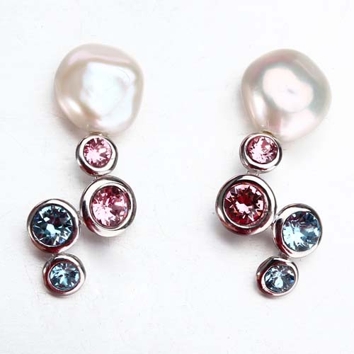 Sterling silver multi cz baroque pearl earrings
