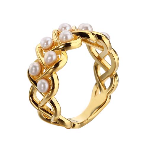 925 sterling silver round pearl wave band ring