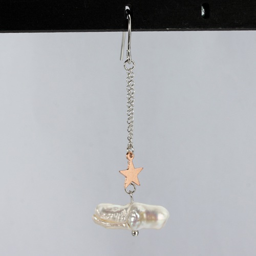 Sterling silver baroque pearl star long hanging earrings