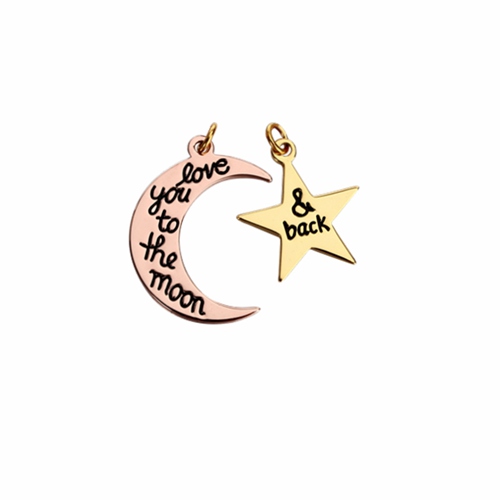 Silver love you to the moon star and back couple charm set