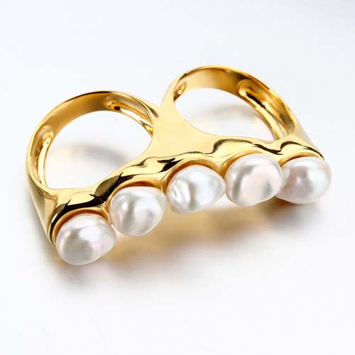 925 sterling silver freshwater pearl two finger rings