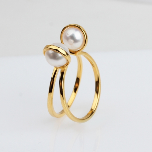 Renfook 925 sterling silver pearl woman ring yellow gold