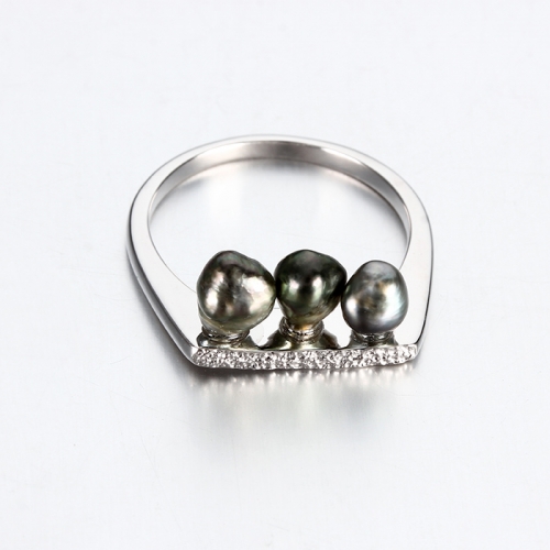Renfook 925 sterling silver three tahiti pearls hammer ring
